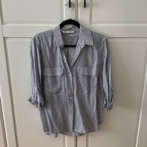Zara navy and white striped shirt, size small